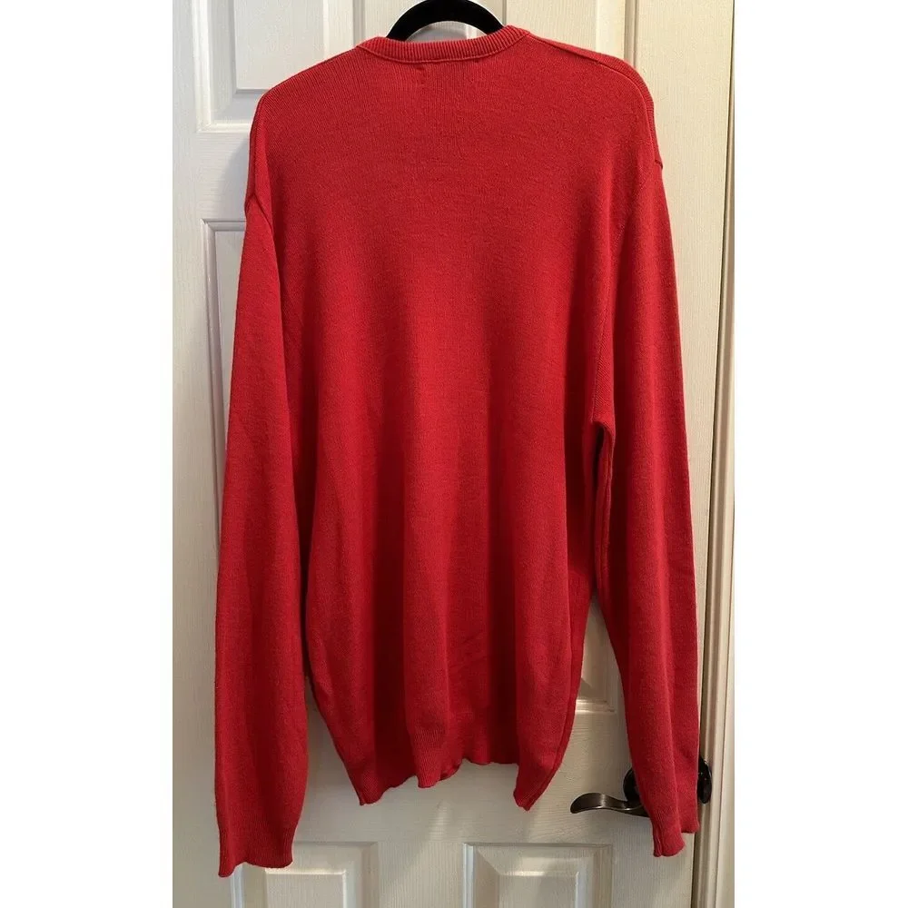 Vintage Jantzen Knit Sweater Red V-Neck Mens Size XL Tall Made In‎ USA